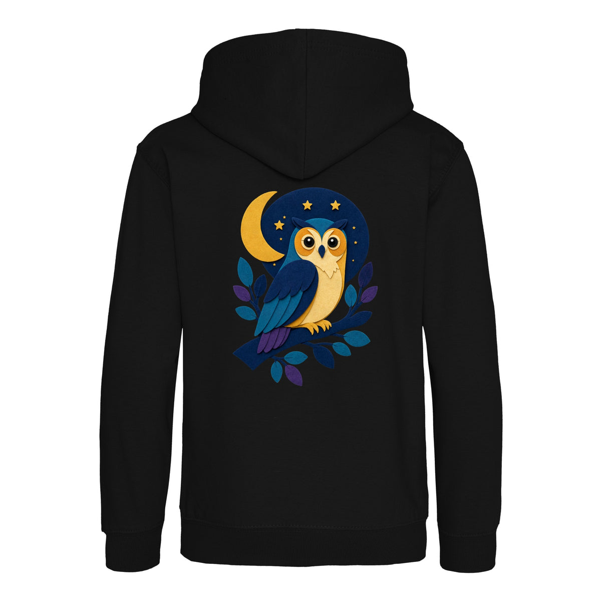 Owl in the Moonlight Kids' Hoodie - Felt & Fauna Deep Black colour variant image