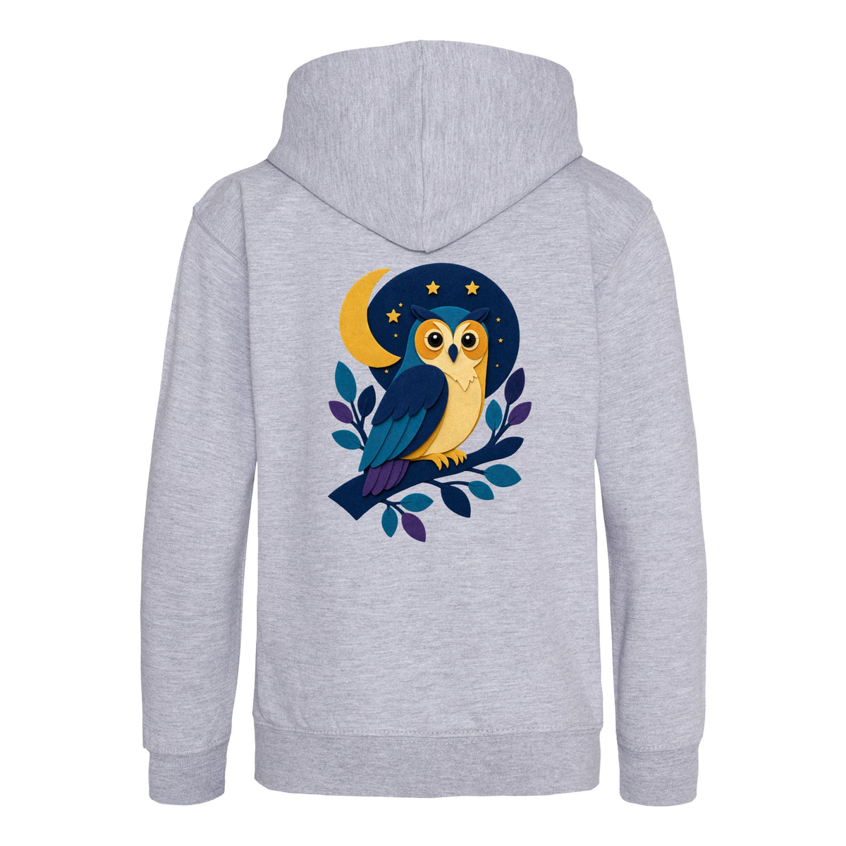 Owl in the Moonlight Kids' Hoodie - Felt & Fauna Heather Grey colour variant image