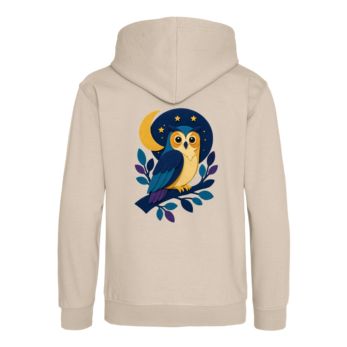 Owl in the Moonlight Kids' Hoodie - Felt & Fauna Natural Stone colour variant image