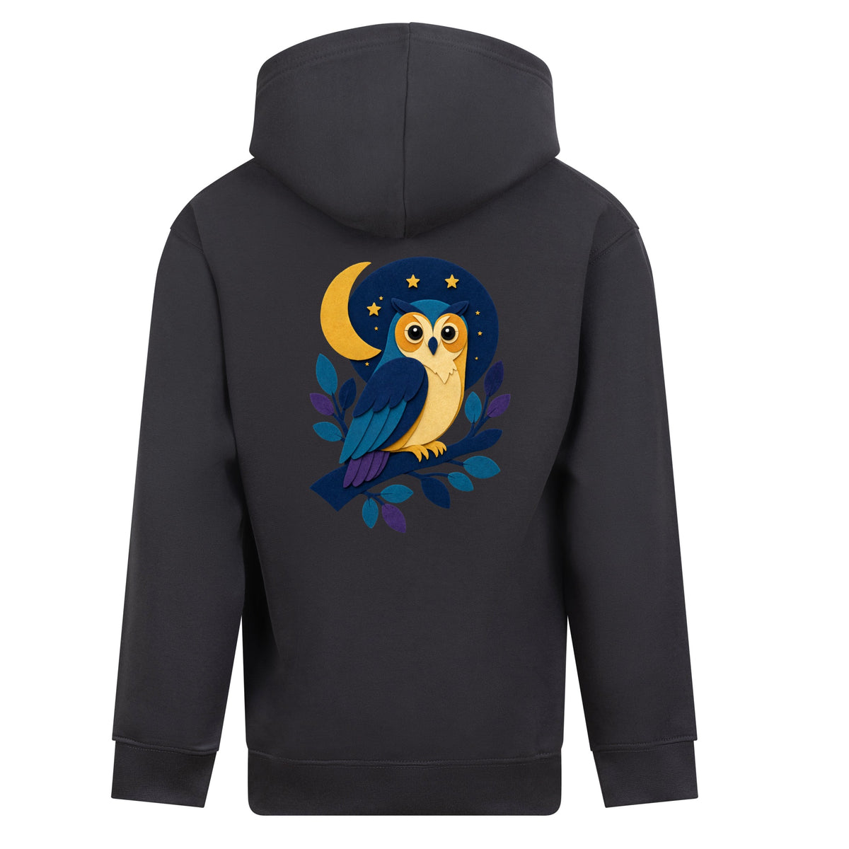 Owl in the Moonlight Kids' Hoodie - Felt & Fauna Solid Charcoal colour variant image