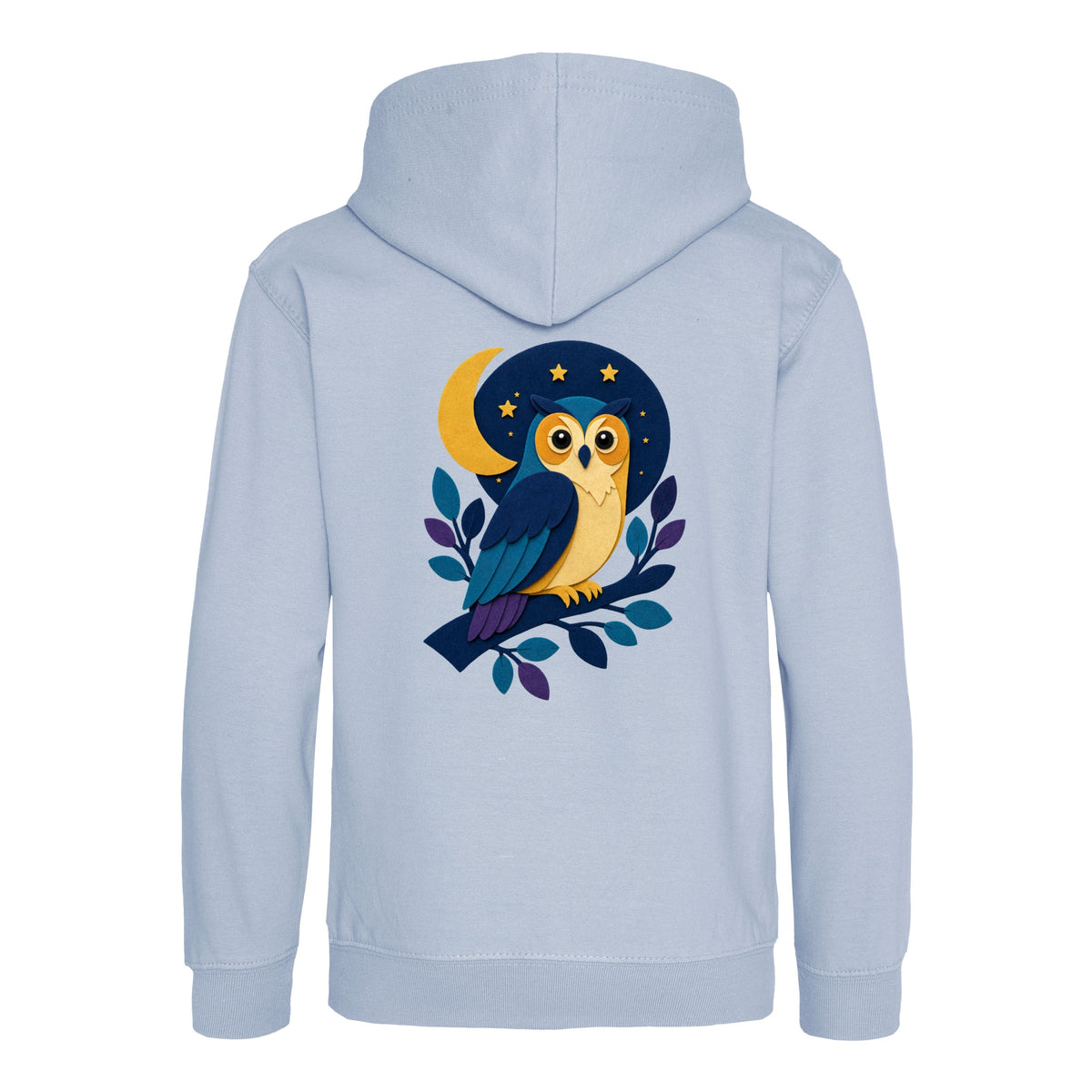 Owl in the Moonlight Kids' Hoodie - Felt & Fauna Sky Blue colour variant image