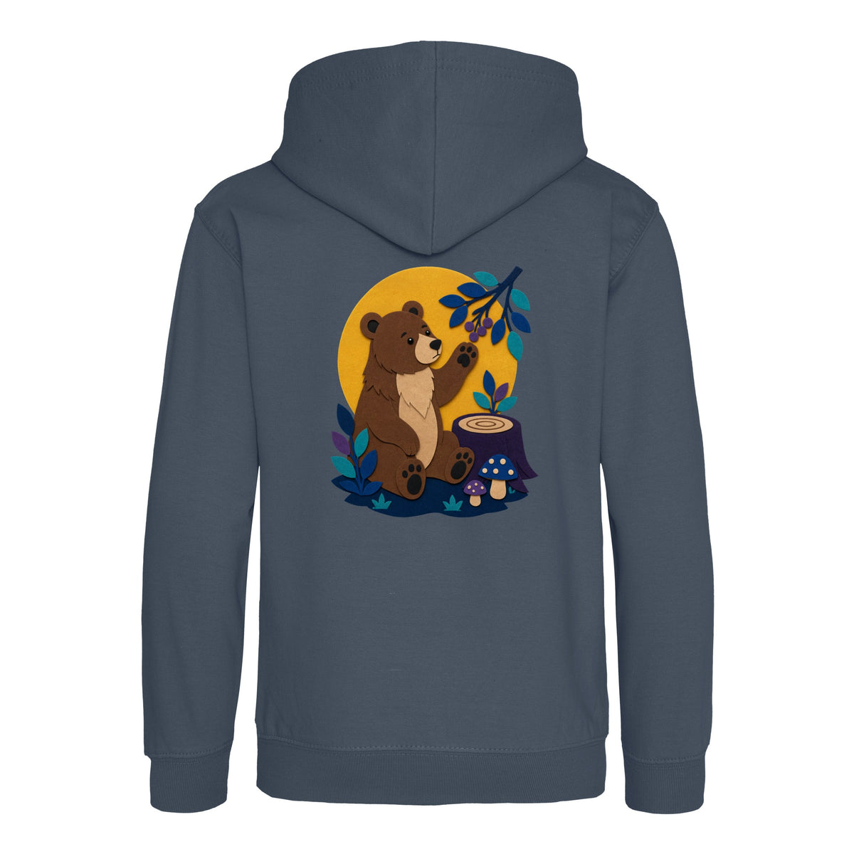 Bear's Woodland Wave Kids' Hoodie - Felt & Fauna Airforce Blue colour variant image