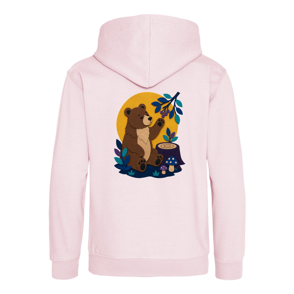 Bear's Woodland Wave Kids' Hoodie - Felt & Fauna Baby Pink colour variant image