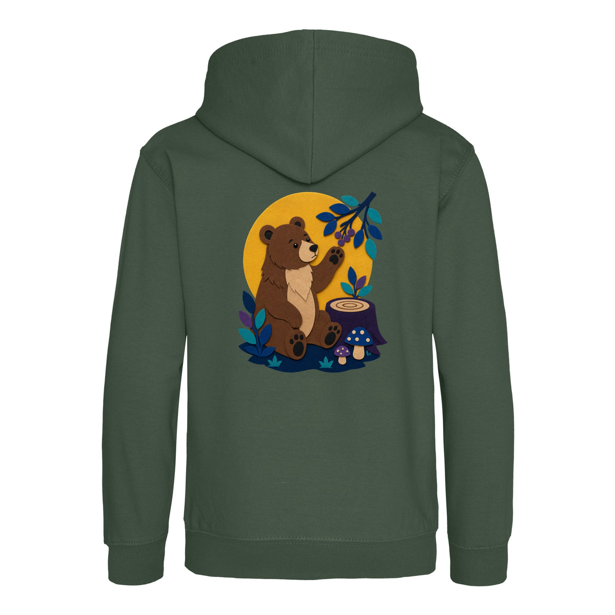 Bear's Woodland Wave Kids' Hoodie - Felt & Fauna Bottle Green colour variant image