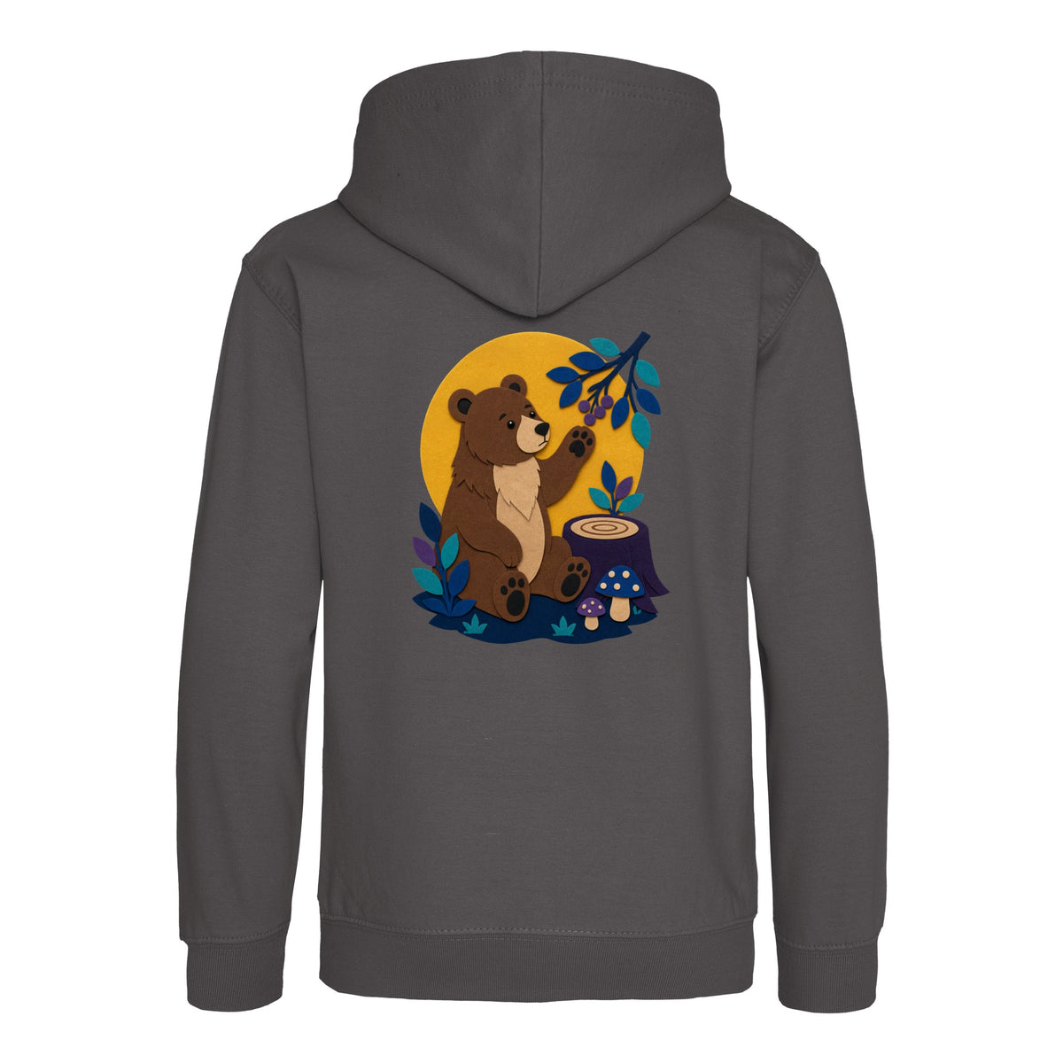 Bear's Woodland Wave Kids' Hoodie - Felt & Fauna Charcoal colour variant image