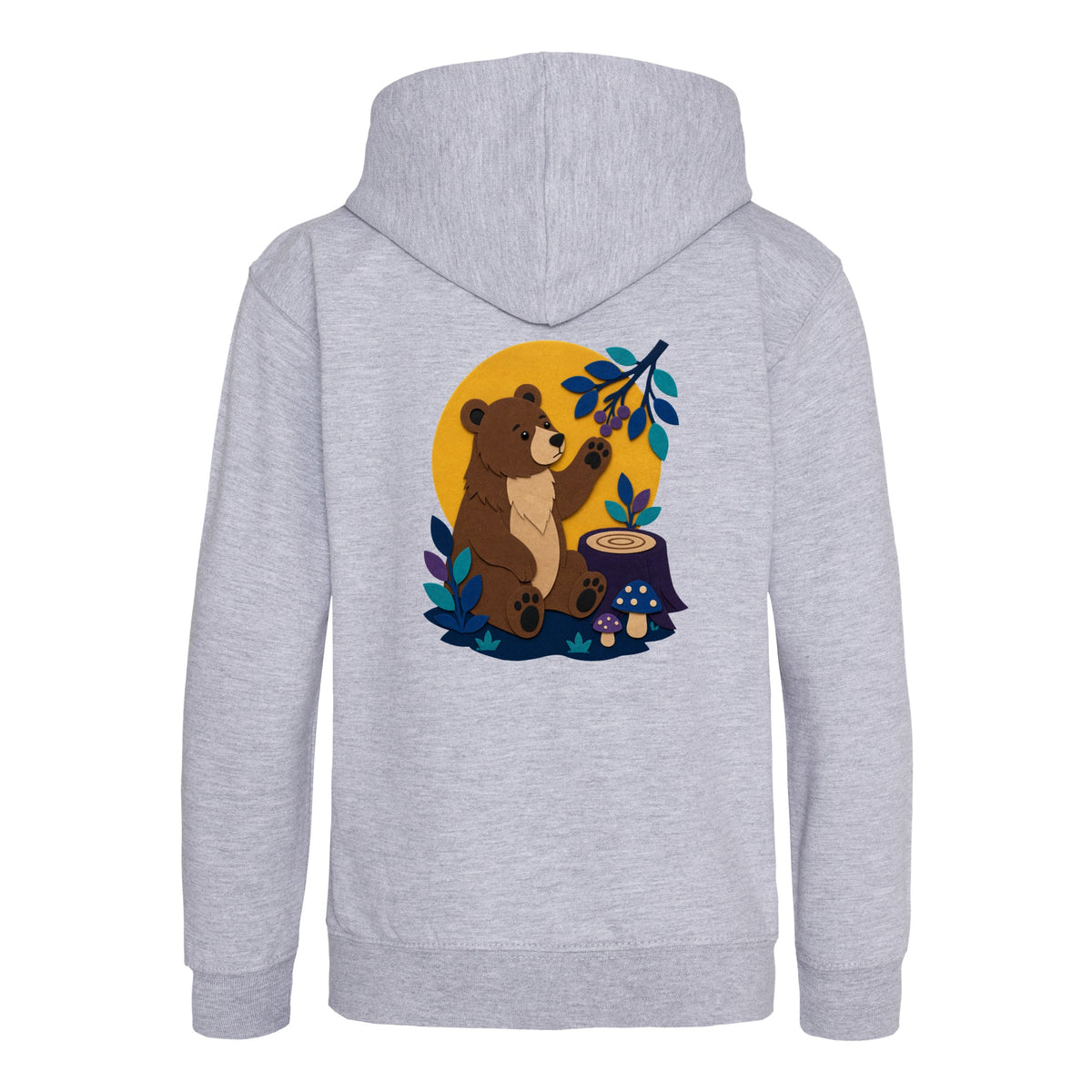 Bear's Woodland Wave Kids' Hoodie - Felt & Fauna Heather Grey colour variant image