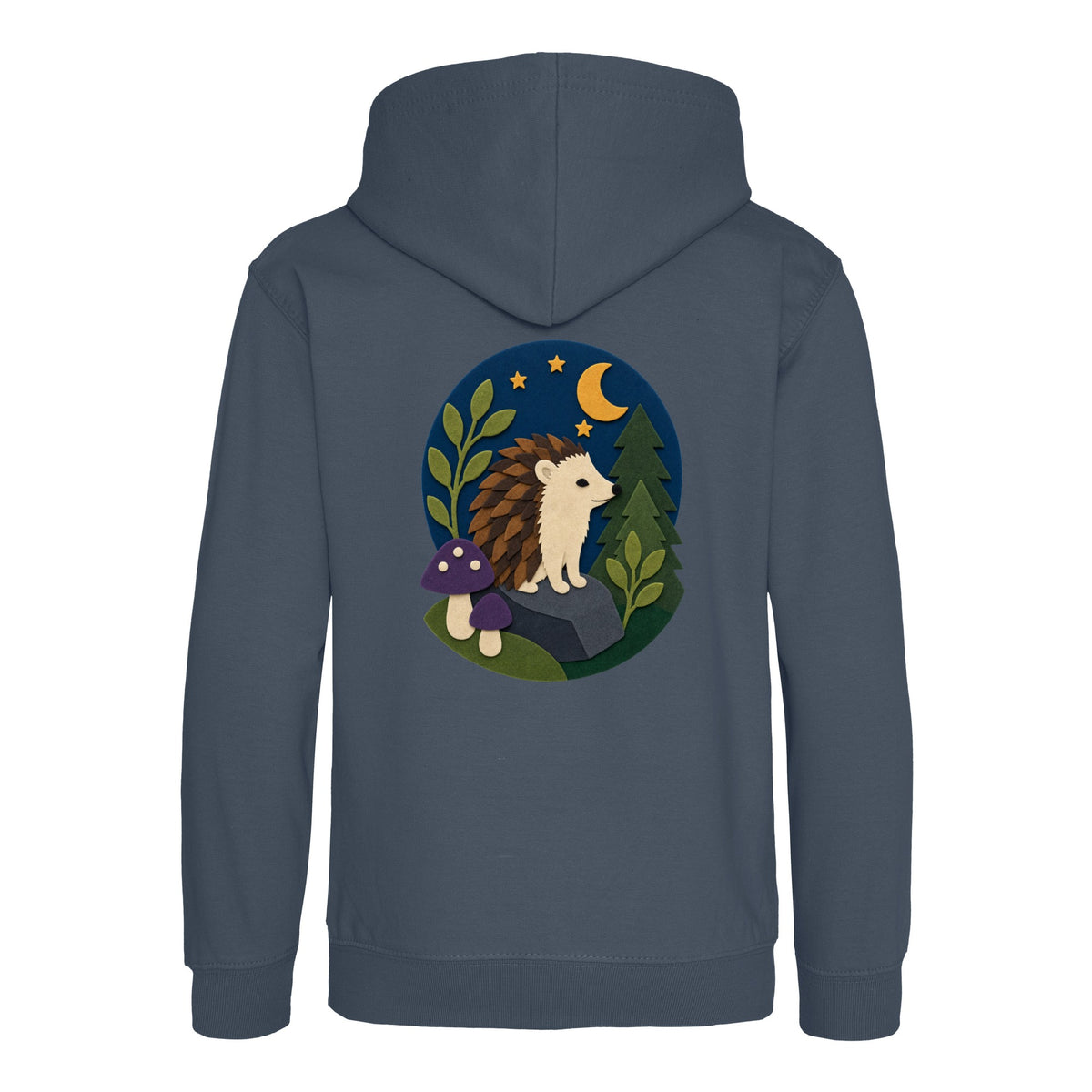 Hedgehog Under the Stars Kids' Hoodie - Felt & Fauna Airforce Blue colour variant image