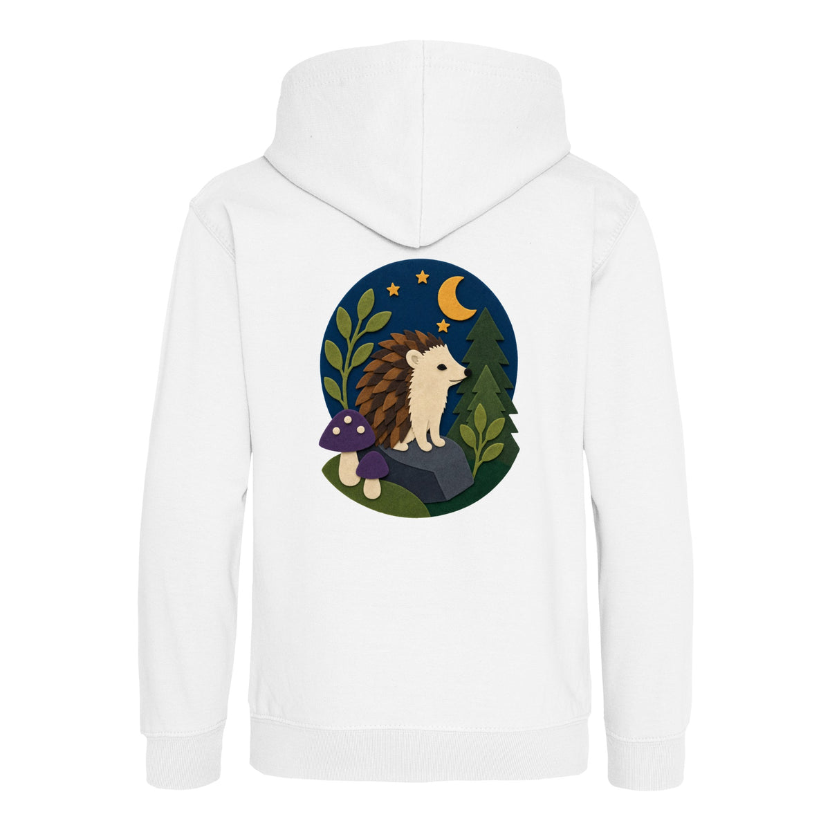Hedgehog Under the Stars Kids' Hoodie - Felt & Fauna Arctic White colour variant image