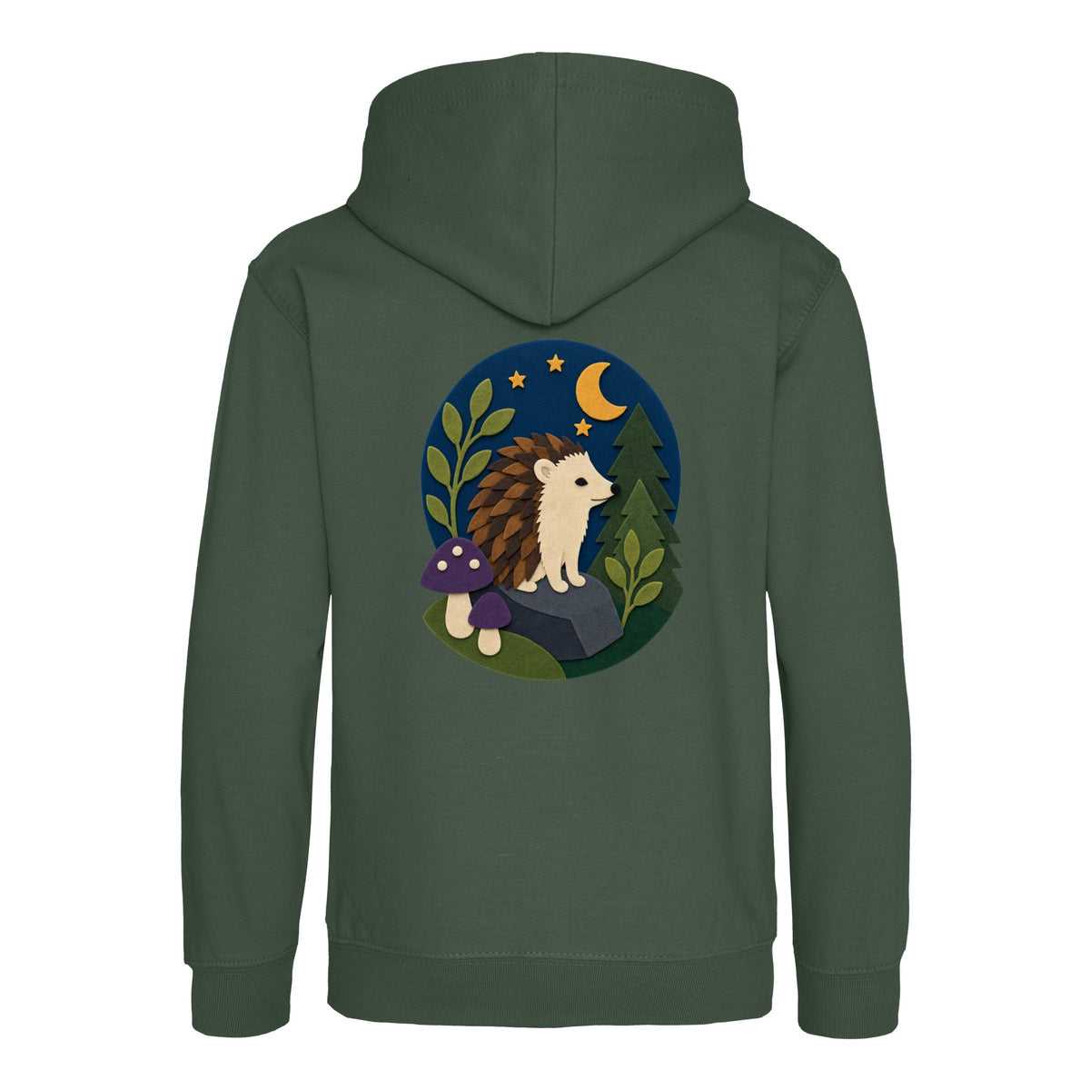 Hedgehog Under the Stars Kids' Hoodie - Felt & Fauna Bottle Green colour variant image