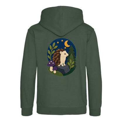 Hedgehog Under the Stars Kids' Hoodie - Felt & Fauna Bottle Green colour variant image