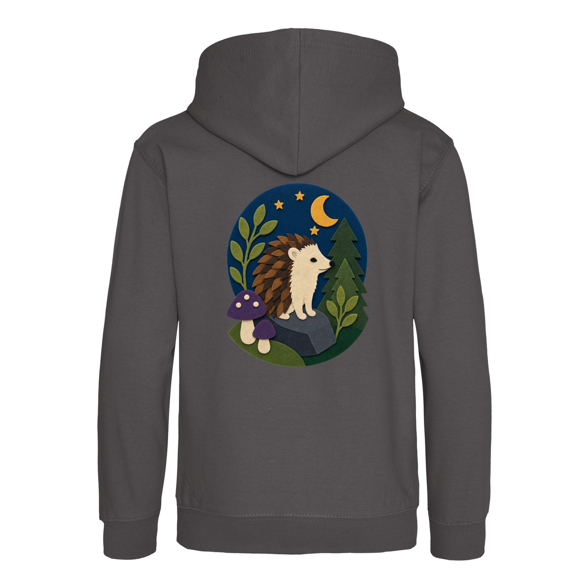 Hedgehog Under the Stars Kids' Hoodie - Felt & Fauna Charcoal colour variant image