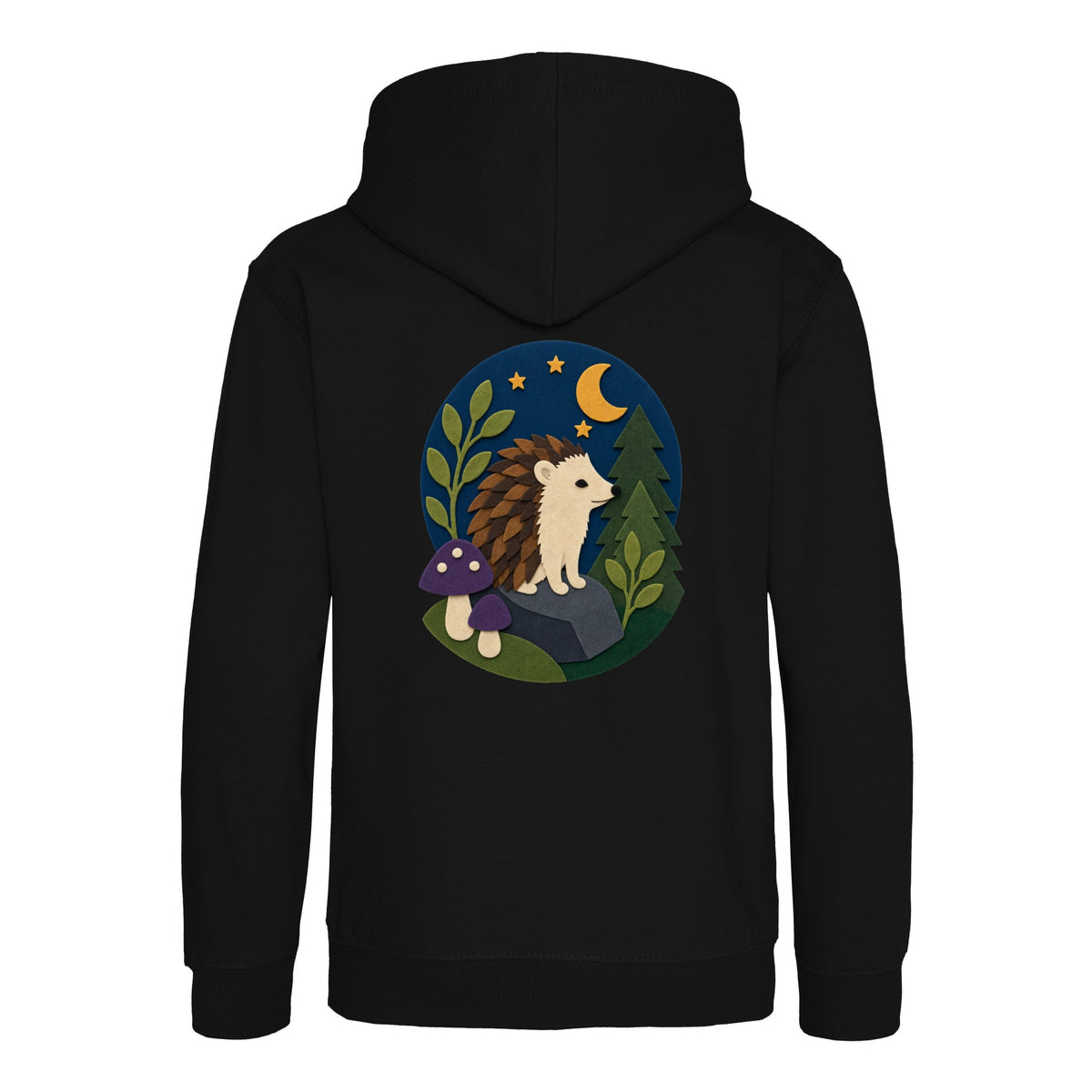 Hedgehog Under the Stars Kids' Hoodie - Felt & Fauna Deep Black colour variant image