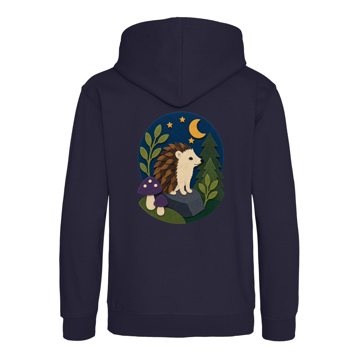 Hedgehog Under the Stars Kids' Hoodie - Felt & Fauna French Navy colour variant image