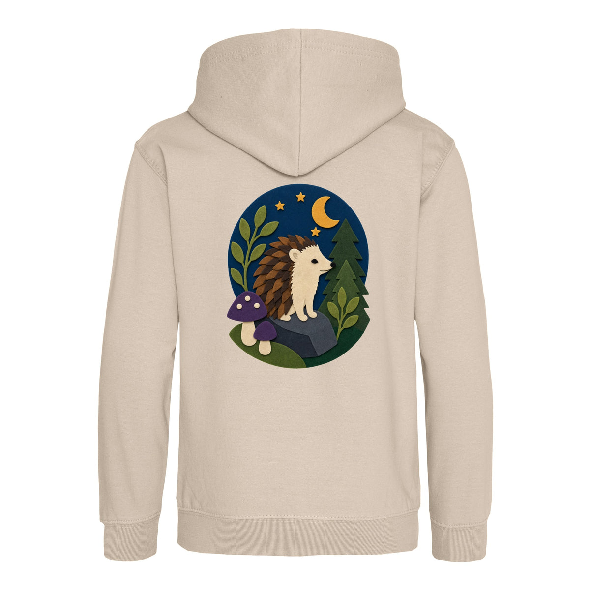 Hedgehog Under the Stars Kids' Hoodie - Felt & Fauna Natural Stone colour variant image
