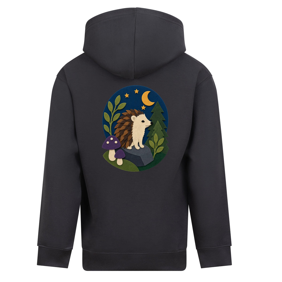 Hedgehog Under the Stars Kids' Hoodie - Felt & Fauna Solid Charcoal colour variant image