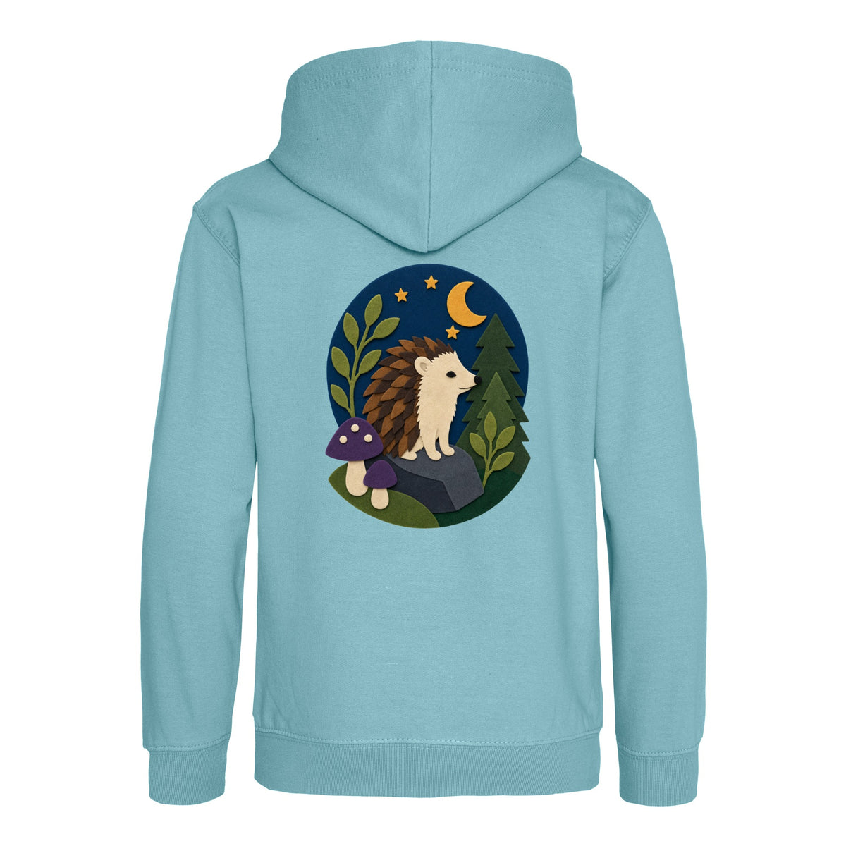 Hedgehog Under the Stars Kids' Hoodie - Felt & Fauna Seafoam colour variant image
