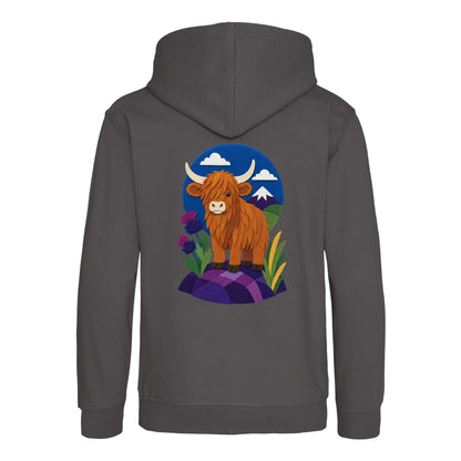 Highland Cow Among the Thistles Kids' Hoodie - Felt & Fauna Charcoal colour variant image