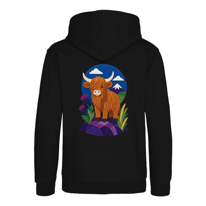 Highland Cow Among the Thistles Kids' Hoodie - Felt & Fauna Deep Black colour variant image
