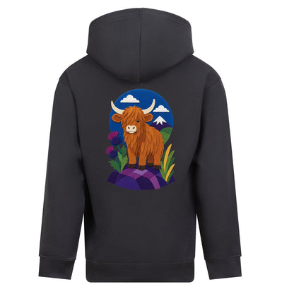 Highland Cow Among the Thistles Kids' Hoodie - Felt & Fauna Solid Charcoal colour variant image