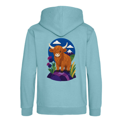 Highland Cow Among the Thistles Kids' Hoodie - Felt & Fauna Seafoam colour variant image