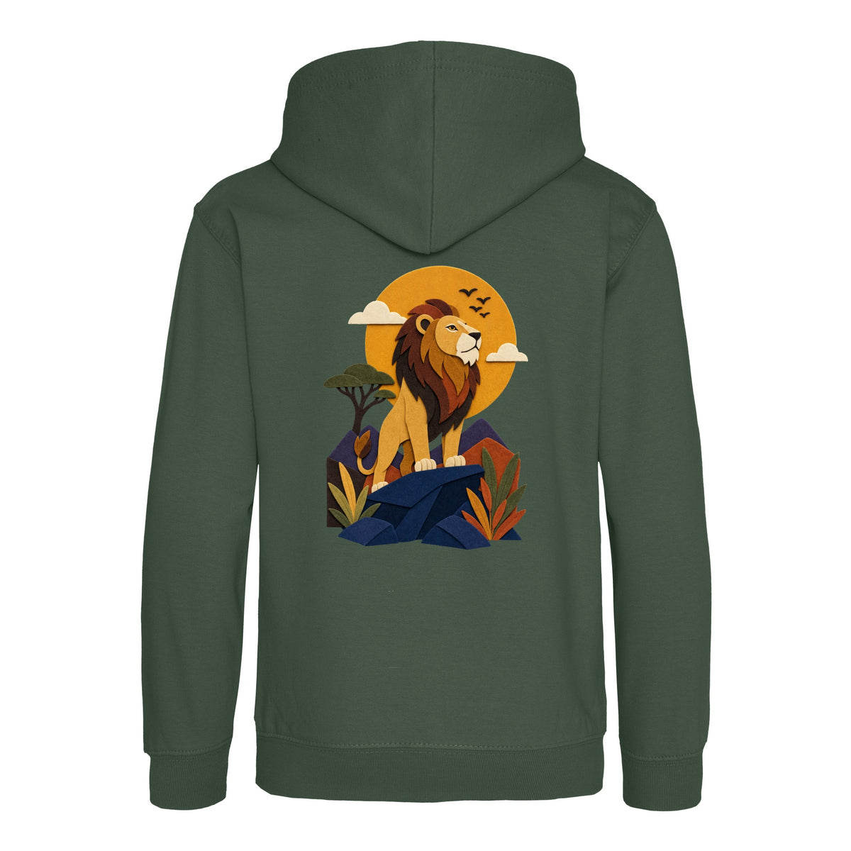 Lion on the Lookout Kids' Hoodie - Felt & Fauna Bottle Green colour variant image