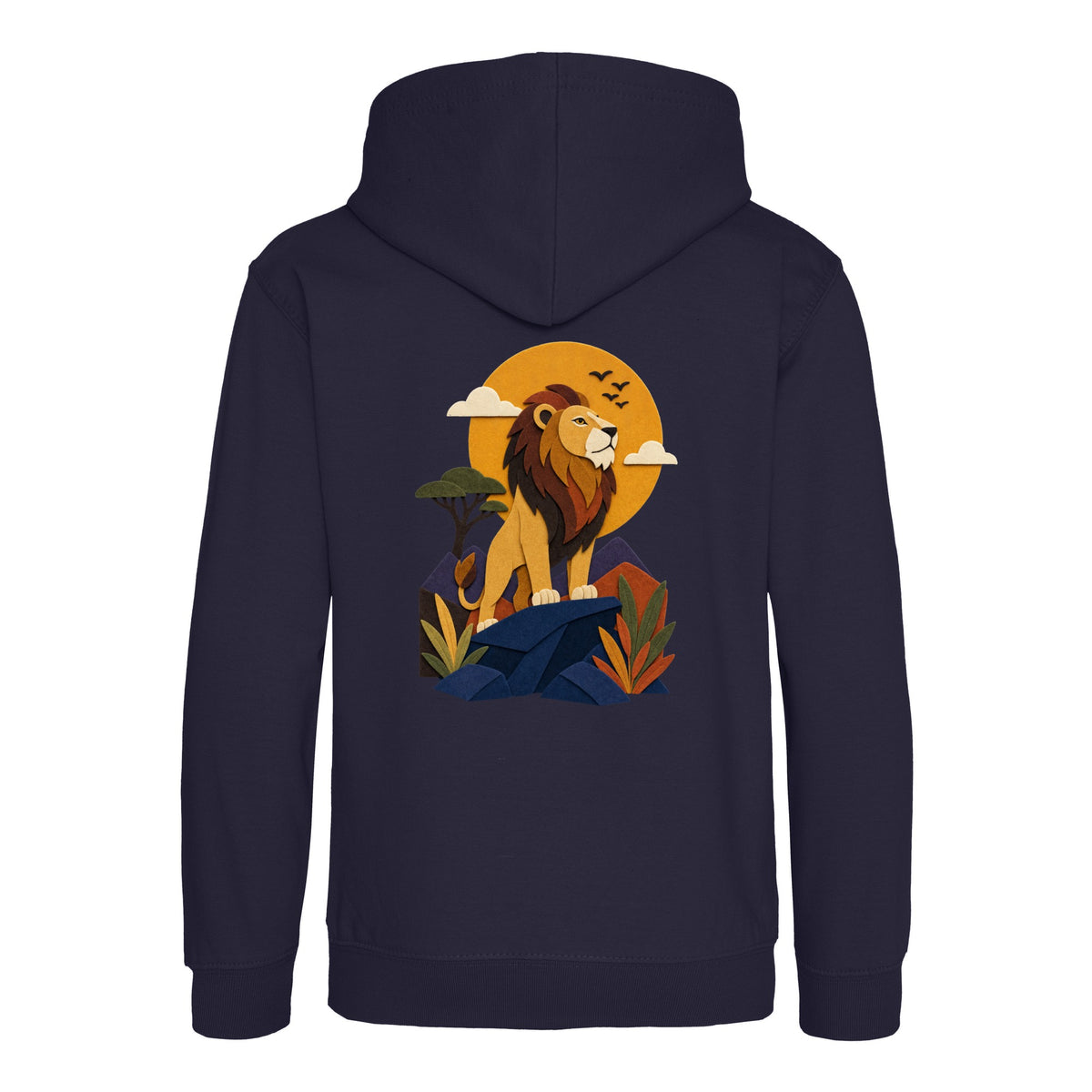 Lion on the Lookout Kids' Hoodie - Felt & Fauna French Navy colour variant image