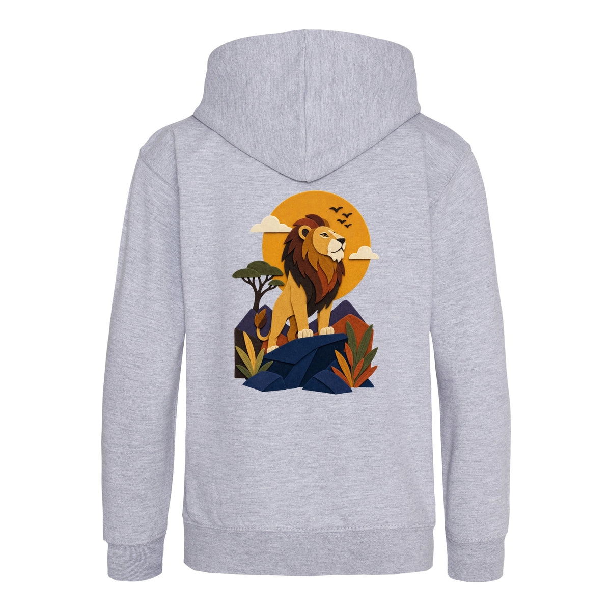 Lion on the Lookout Kids' Hoodie - Felt & Fauna Heather Grey colour variant image