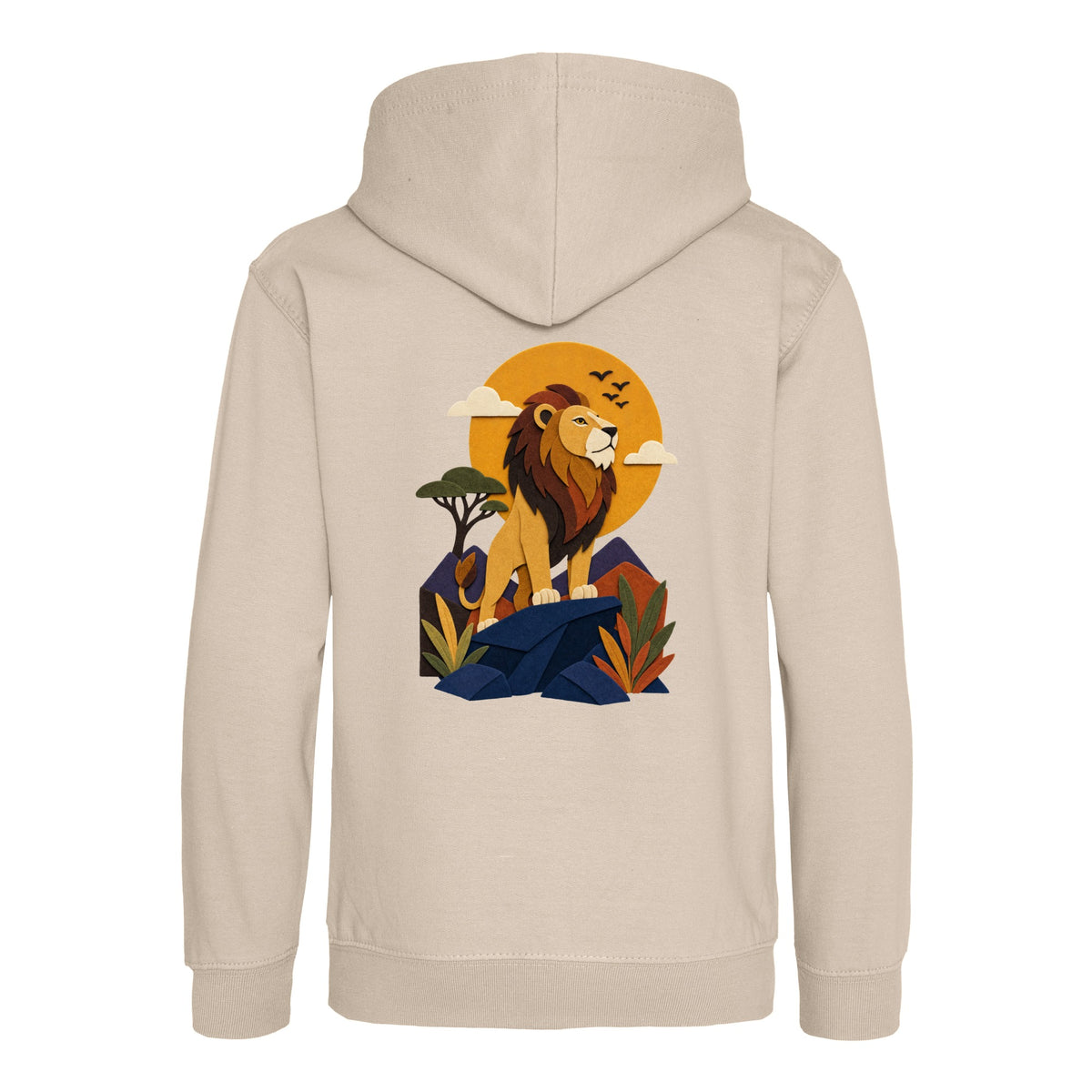 Lion on the Lookout Kids' Hoodie - Felt & Fauna Natural Stone colour variant image