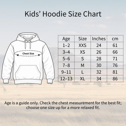 Lion on the Lookout Kids' Hoodie - Felt & Fauna semantic size guide