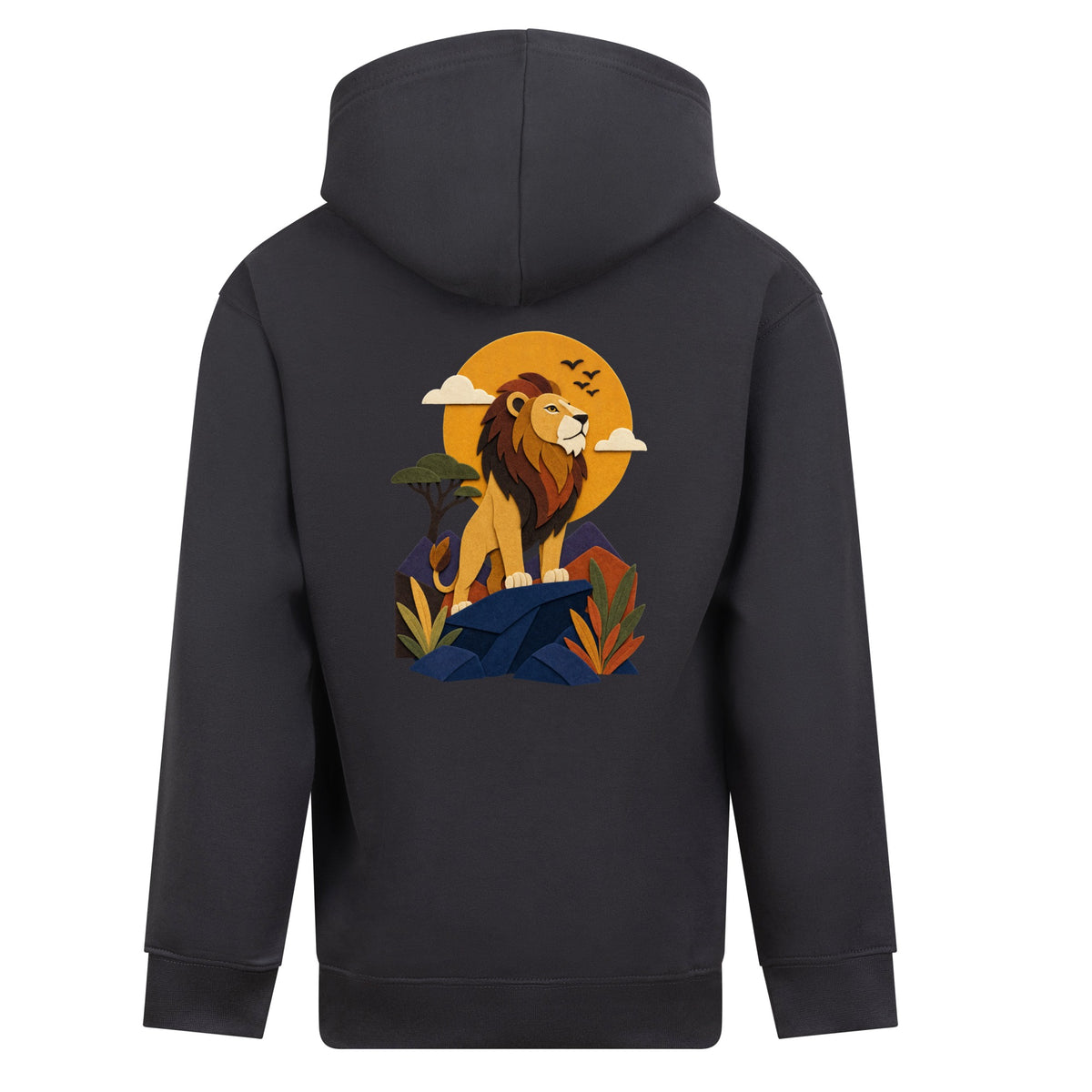 Lion on the Lookout Kids' Hoodie - Felt & Fauna Solid Charcoal colour variant image