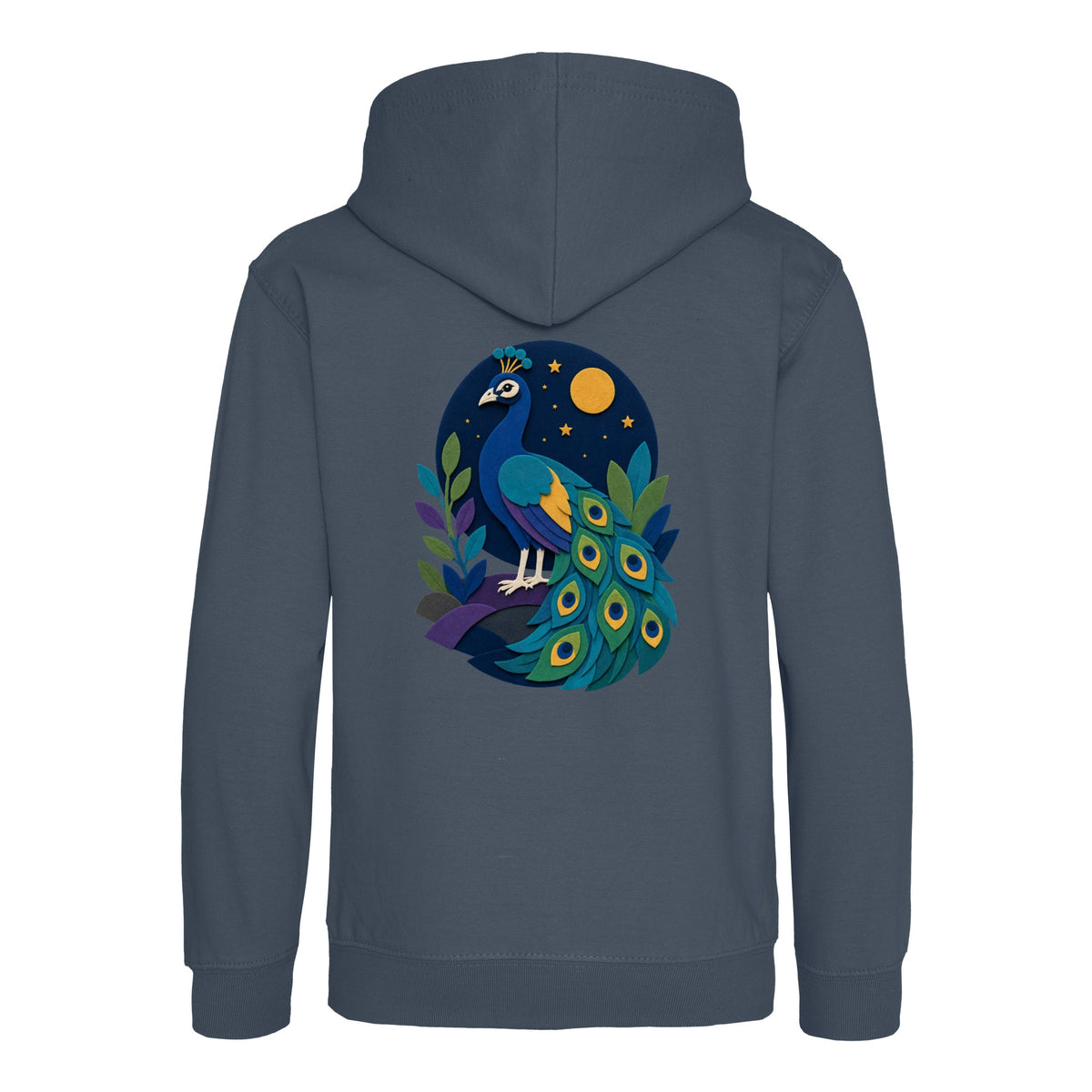 Peacock at Midnight Kids' Hoodie - Felt & Fauna Airforce Blue colour variant image