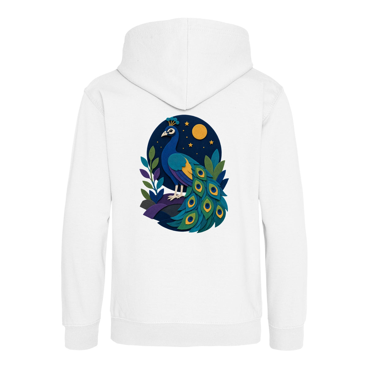 Peacock at Midnight Kids' Hoodie - Felt & Fauna Arctic White colour variant image