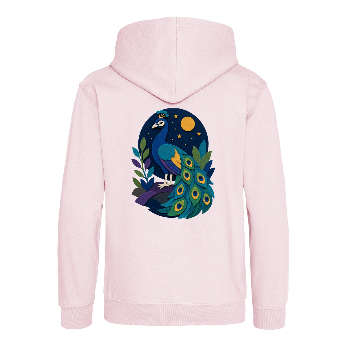 Peacock at Midnight Kids' Hoodie - Felt & Fauna Baby Pink colour variant image