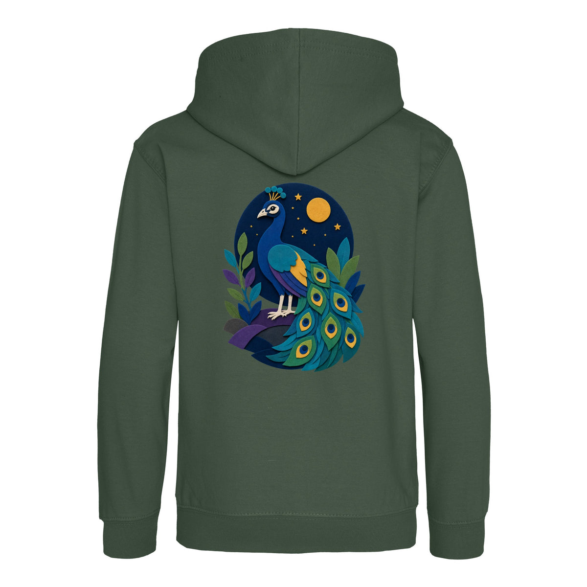 Peacock at Midnight Kids' Hoodie - Felt & Fauna Bottle Green colour variant image