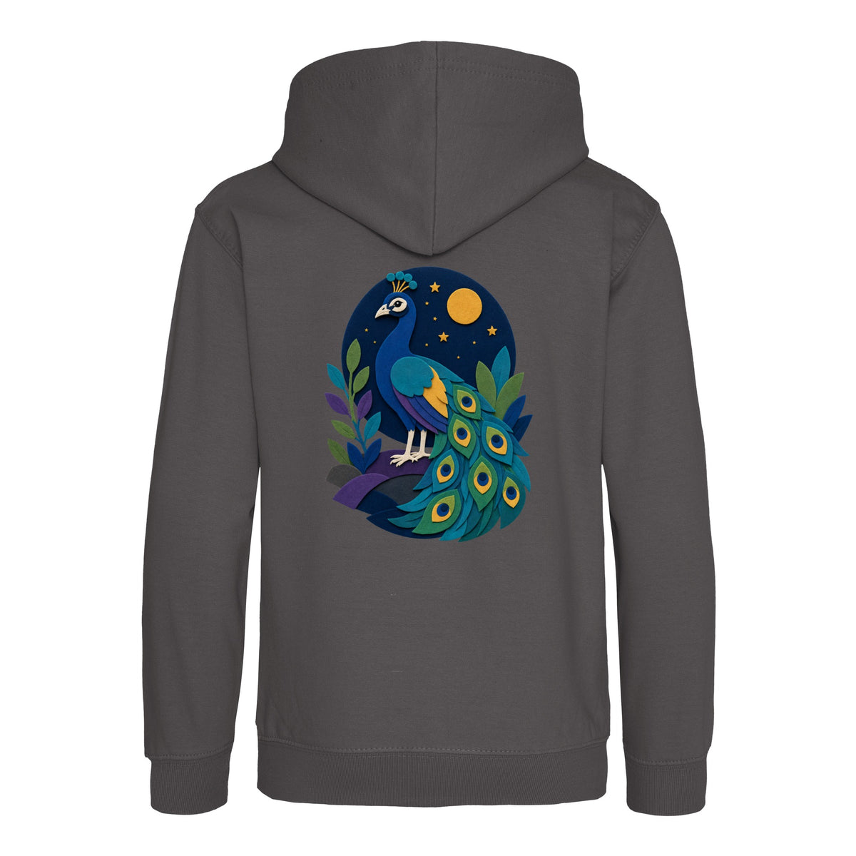 Peacock at Midnight Kids' Hoodie - Felt & Fauna Charcoal colour variant image
