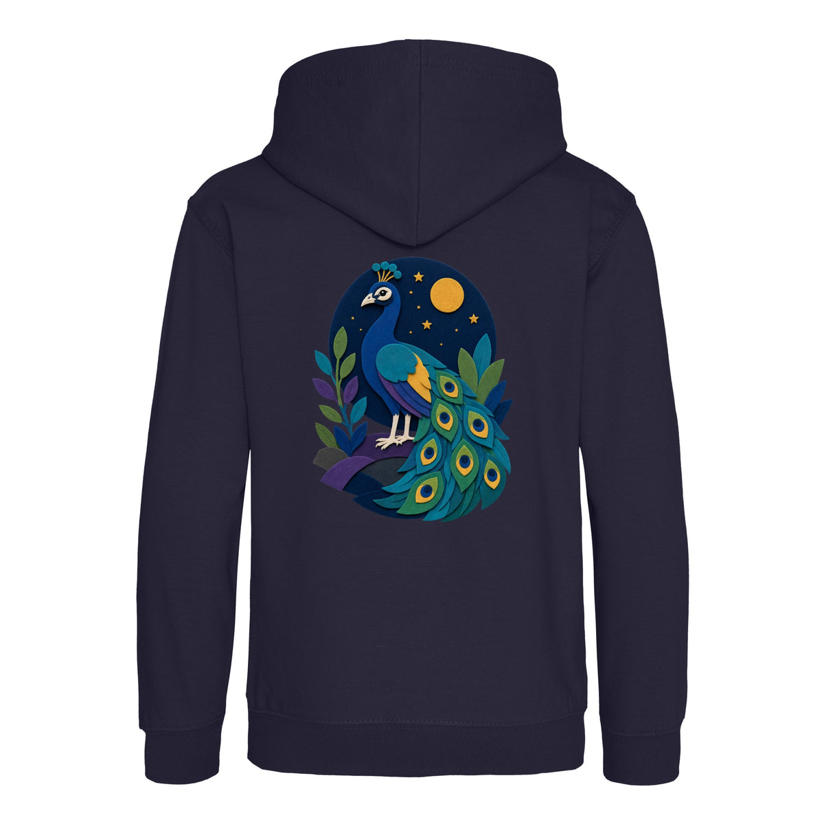 Peacock at Midnight Kids' Hoodie - Felt & Fauna French Navy colour variant image