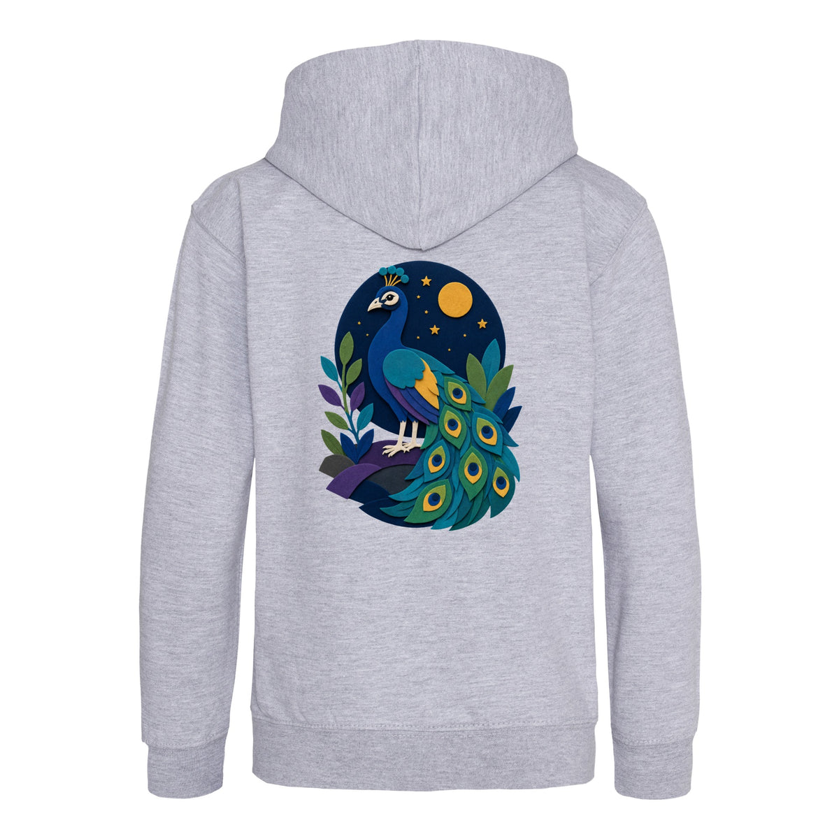 Peacock at Midnight Kids' Hoodie - Felt & Fauna Heather Grey colour variant image