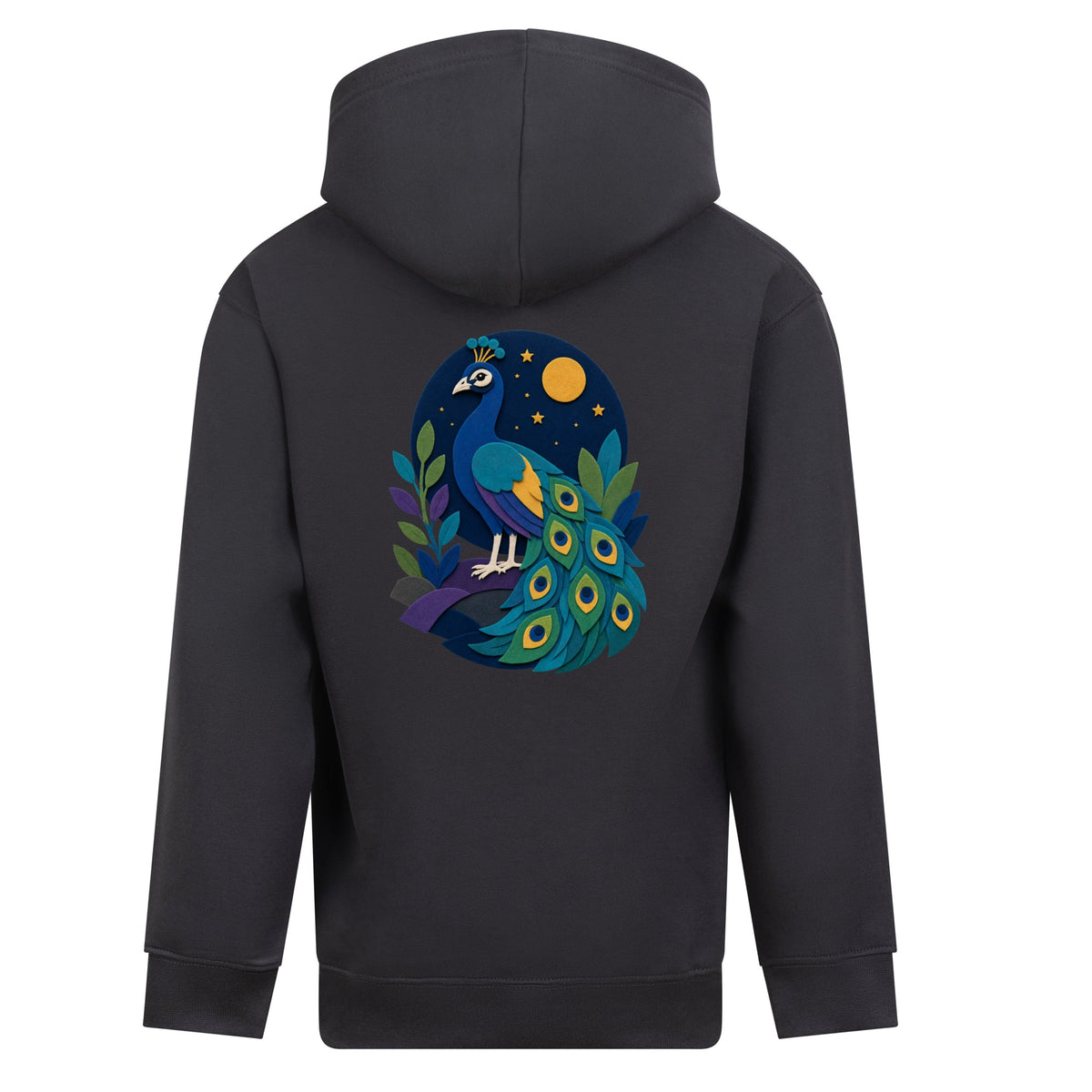 Peacock at Midnight Kids' Hoodie - Felt & Fauna Solid Charcoal colour variant image