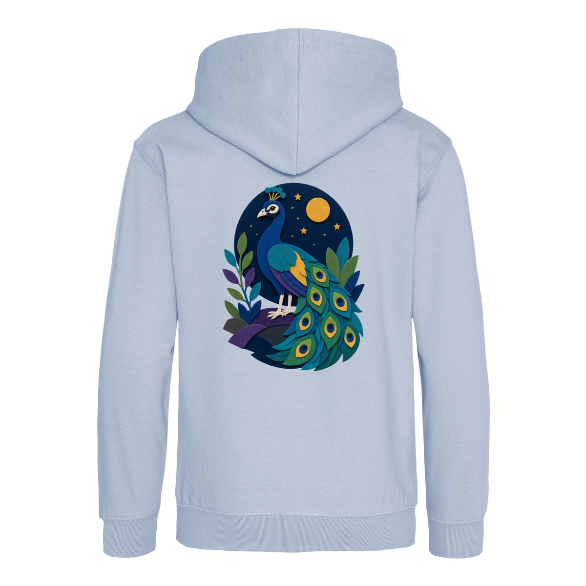 Peacock at Midnight Kids' Hoodie - Felt & Fauna Sky Blue colour variant image