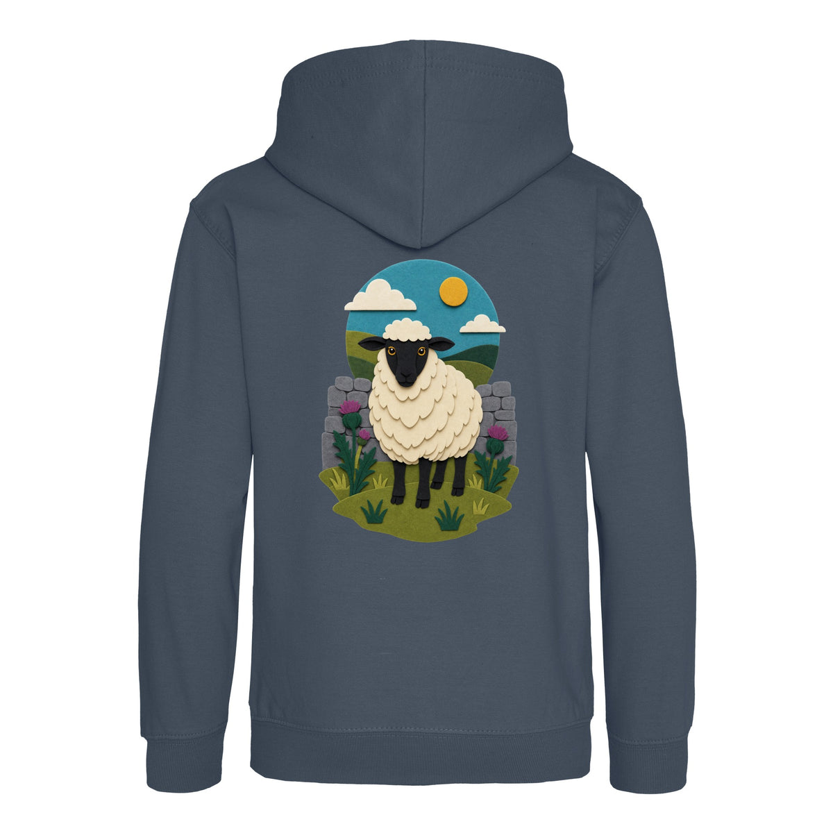 Sheep by the Stone Wall Kids' Hoodie - Felt & Fauna Airforce Blue colour variant image