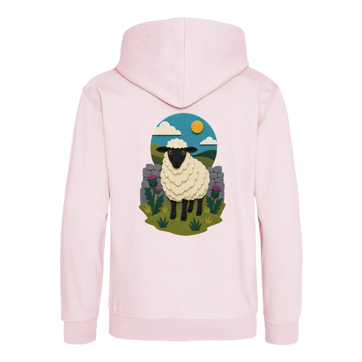 Sheep by the Stone Wall Kids' Hoodie - Felt & Fauna Baby Pink colour variant image