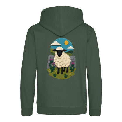 Sheep by the Stone Wall Kids' Hoodie - Felt & Fauna Bottle Green colour variant image