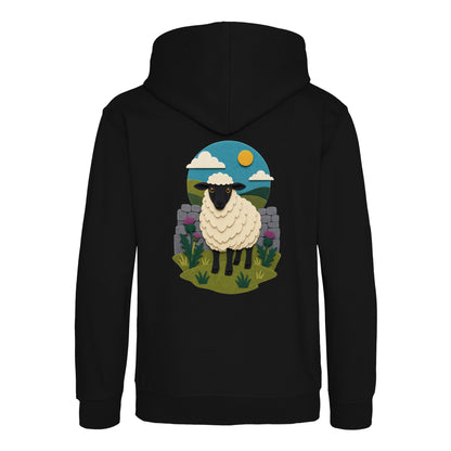 Sheep by the Stone Wall Kids' Hoodie - Felt & Fauna Deep Black colour variant image