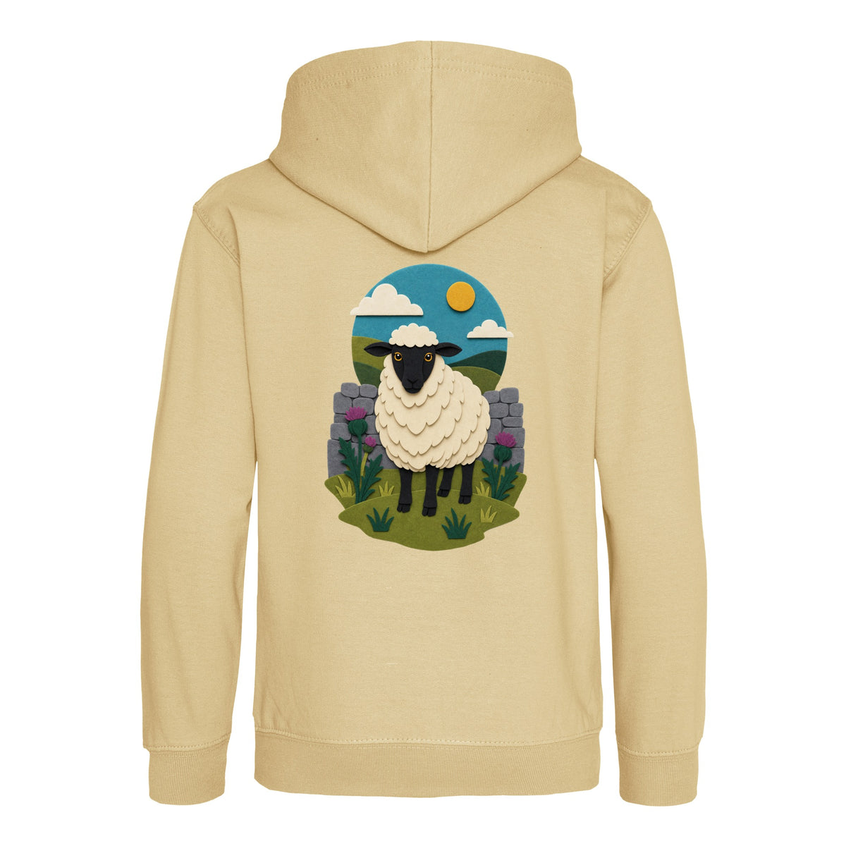 Sheep by the Stone Wall Kids' Hoodie - Felt & Fauna Desert Sand colour variant image