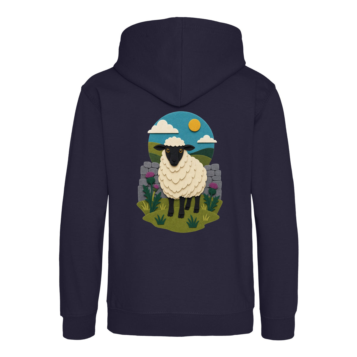 Sheep by the Stone Wall Kids' Hoodie - Felt & Fauna French Navy colour variant image