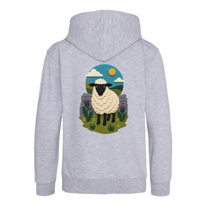 Sheep by the Stone Wall Kids' Hoodie - Felt & Fauna Heather Grey colour variant image