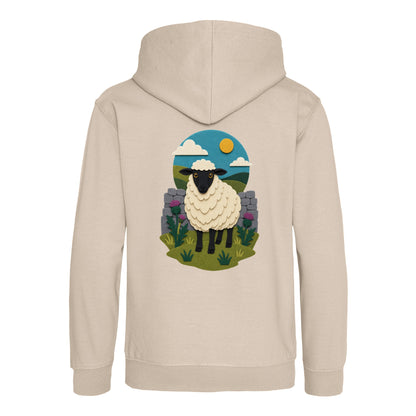 Sheep by the Stone Wall Kids' Hoodie - Felt & Fauna Natural Stone colour variant image