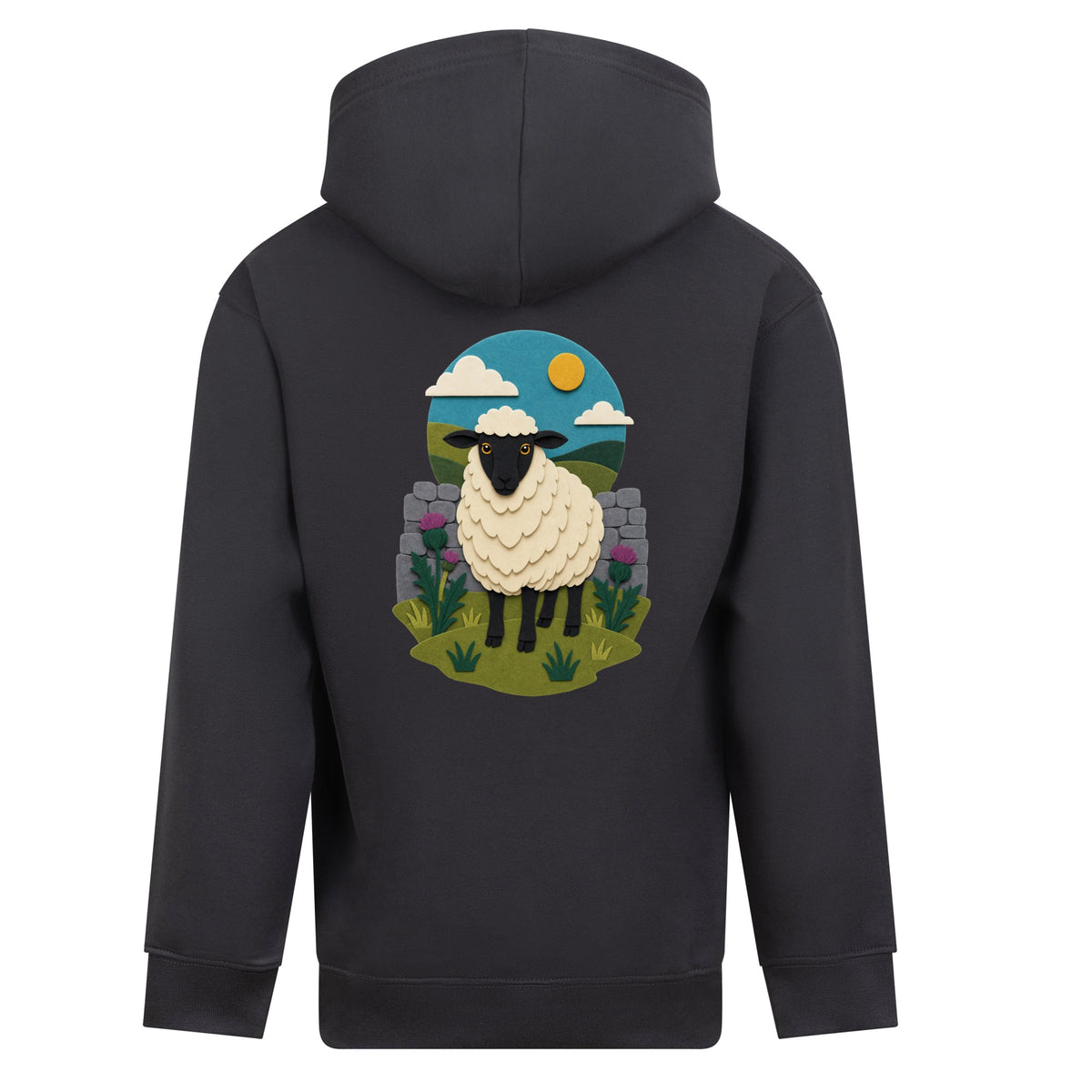 Sheep by the Stone Wall Kids' Hoodie - Felt & Fauna Solid Charcoal colour variant image