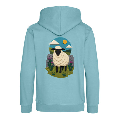 Sheep by the Stone Wall Kids' Hoodie - Felt & Fauna Seafoam colour variant image