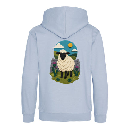 Sheep by the Stone Wall Kids' Hoodie - Felt & Fauna Sky Blue colour variant image